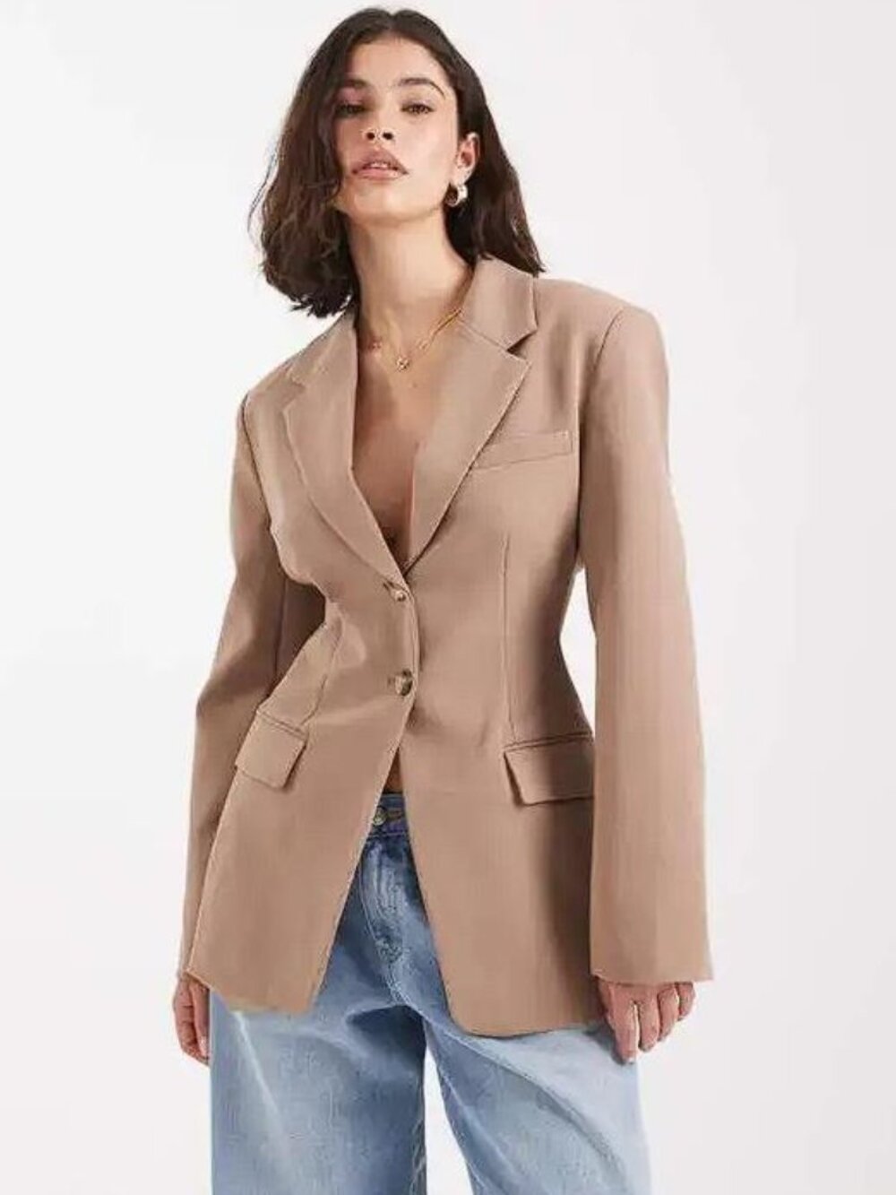 ASOS DESIGN Women's Cinch Waist Blazer Size 6 in Mocha